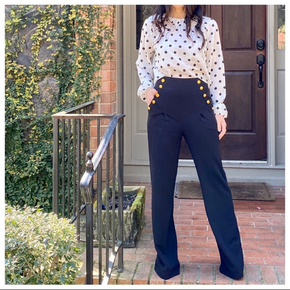 PLUS SIZE Gold buttons sailor style wide leg pants - Picture 4 of 6